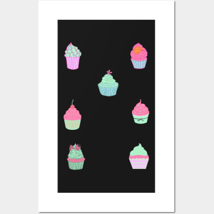 Kawaii japanese pastel cupcake pattern Posters and Art